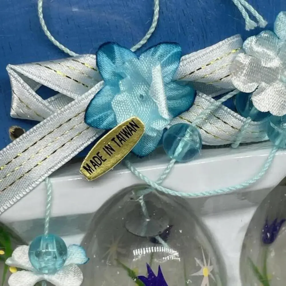 Vintage Taiwan Easter Bunny Wind Chime Hand Blown Glass Eggs Wood Rabbit 12